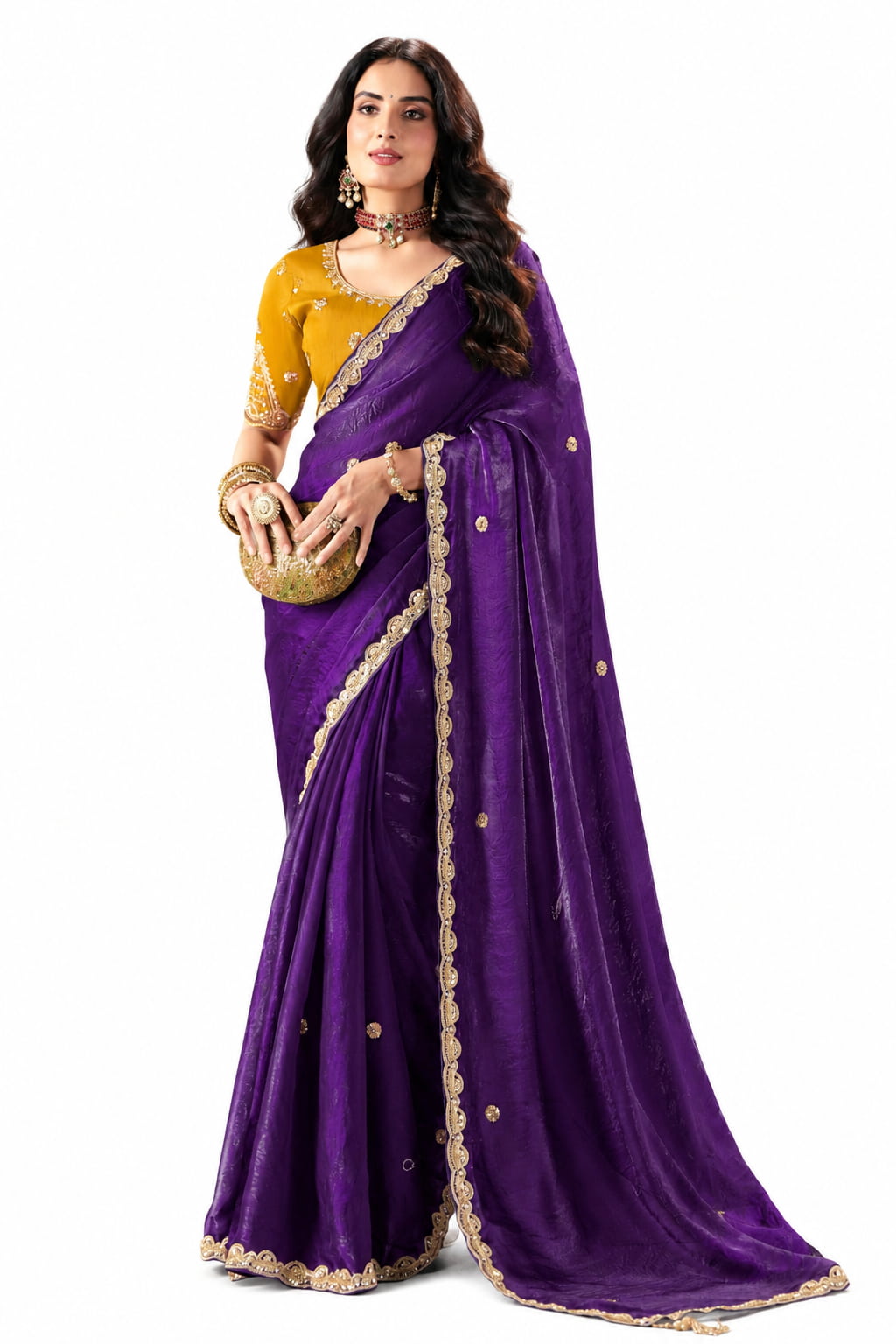 Naksh Creation Deep Purple Fancy Fabric Saree - Naksh Creation