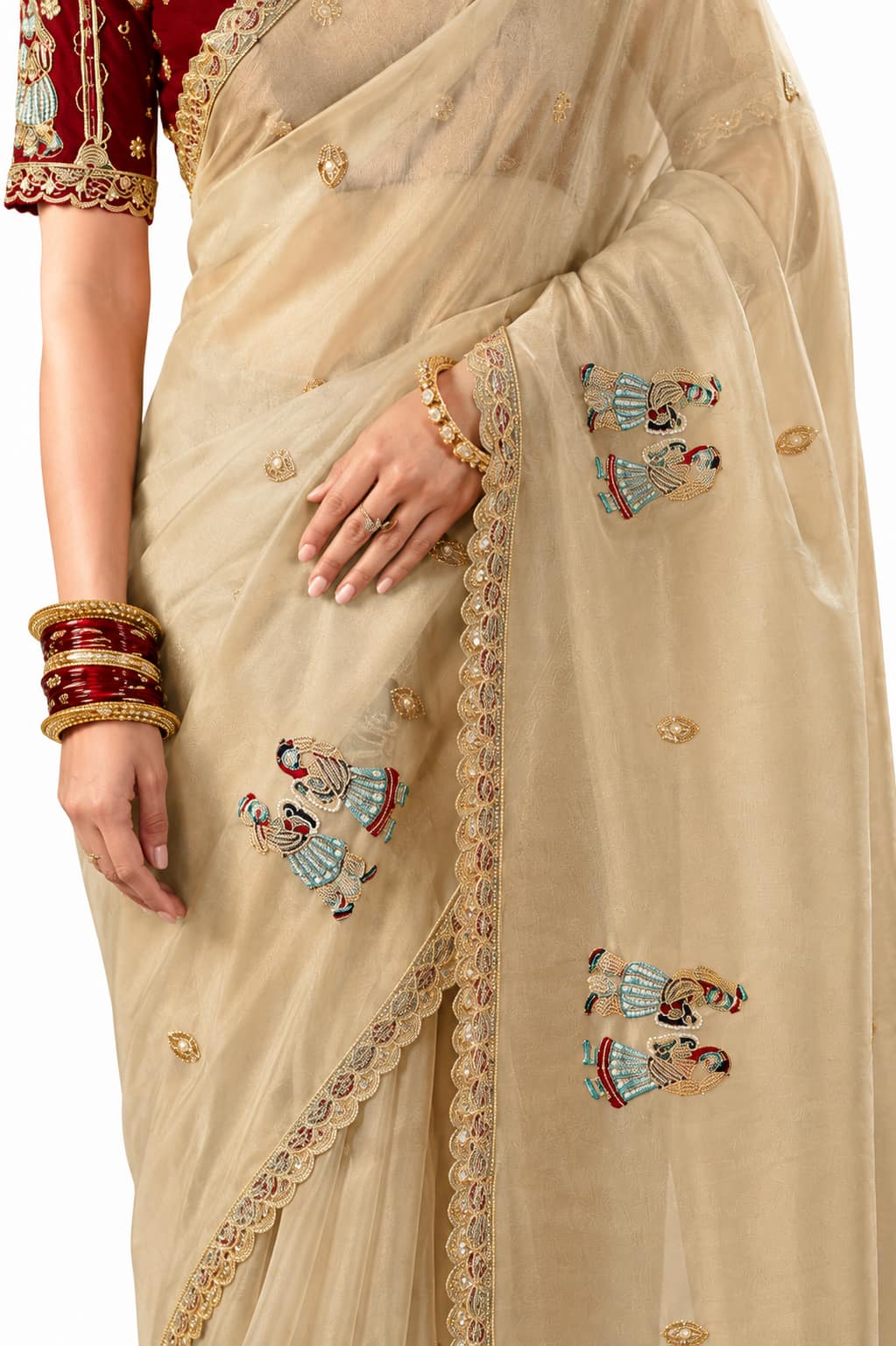 Naksh Creation Beige Fancy Fabric Saree
