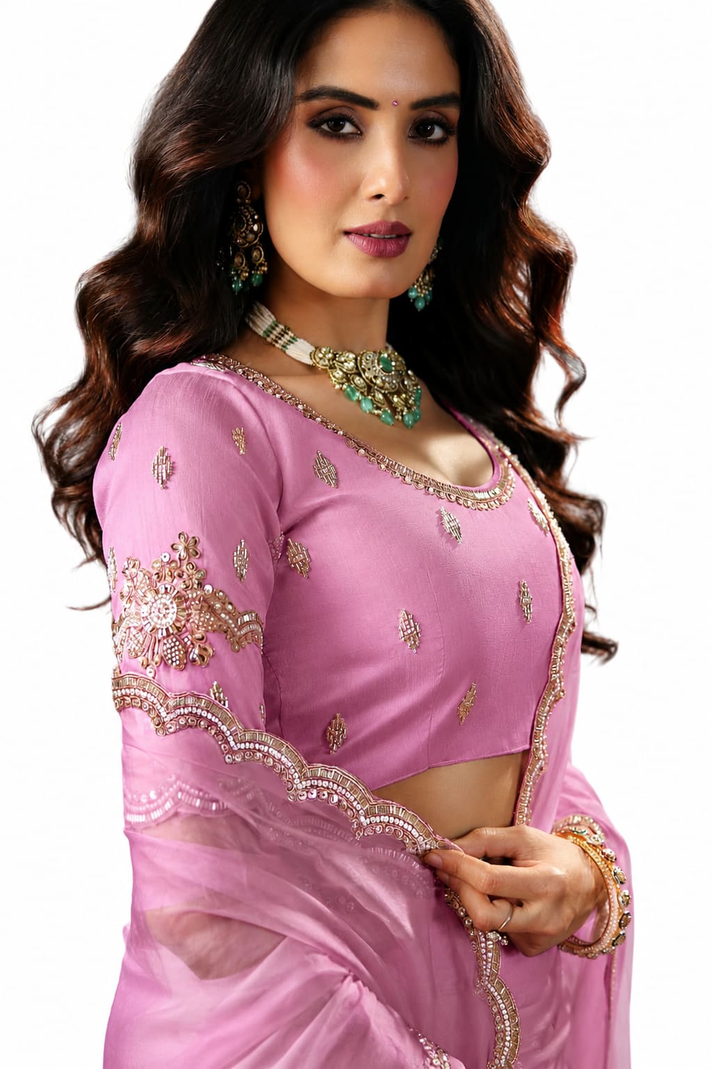 Naksh Creation Lavender Pink Fancy Fabric Saree