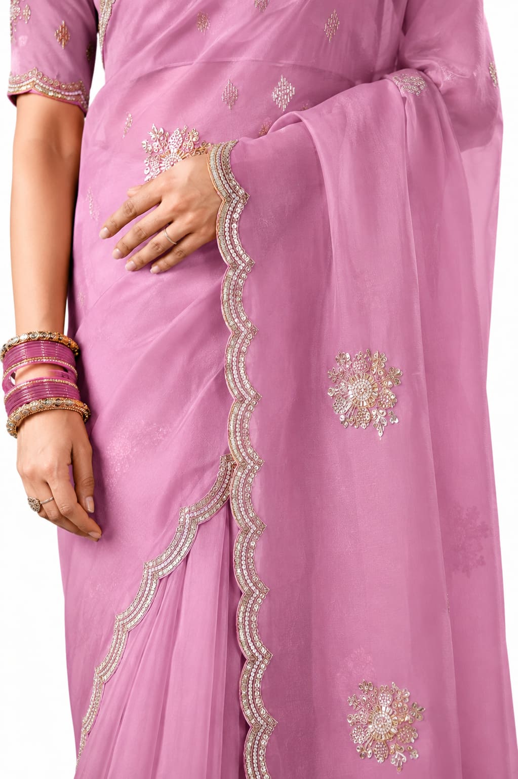 Naksh Creation Lavender Pink Fancy Fabric Saree