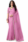 Naksh Creation Lavender Pink Fancy Fabric Saree