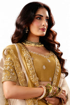 Naksh Creation Cream Gold Fancy Fabric Saree