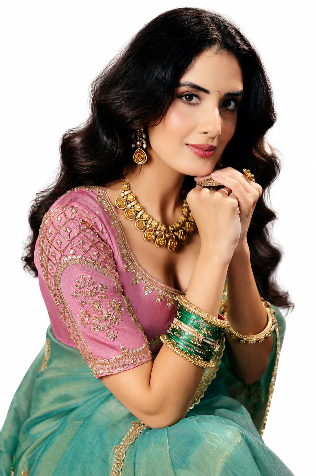 Naksh Creation Mint Green Fancy Fabric Saree