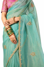 Naksh Creation Mint Green Fancy Fabric Saree