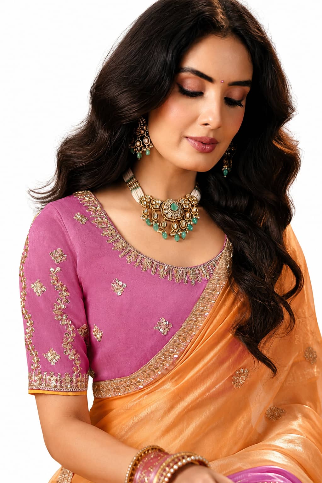 Naksh Creation Ombre Orange and Pink Fancy Fabric Saree