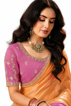 Naksh Creation Ombre Orange and Pink Fancy Fabric Saree