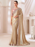 Champagne Satin Silk Hand Work Saree