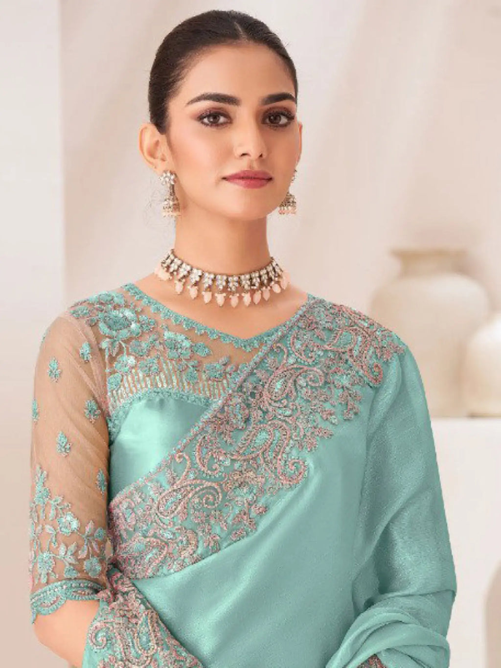 Mint Green Saree view 2