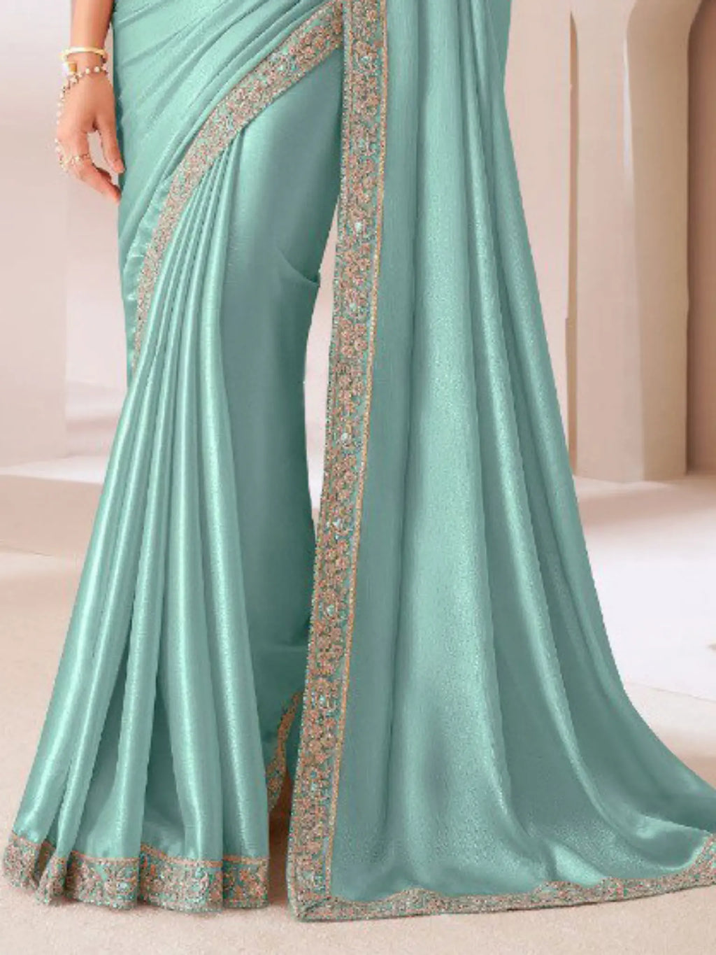 Mint Green Saree view 3