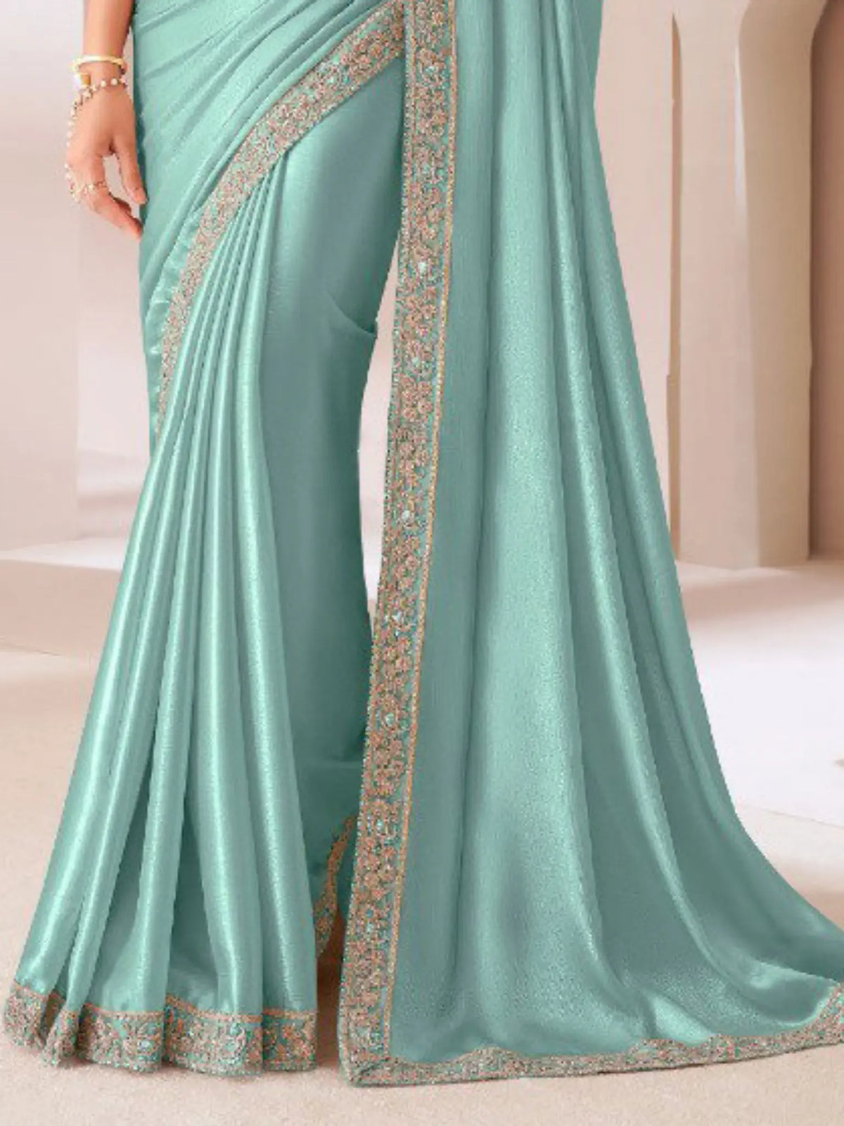Mint Green Saree view 3