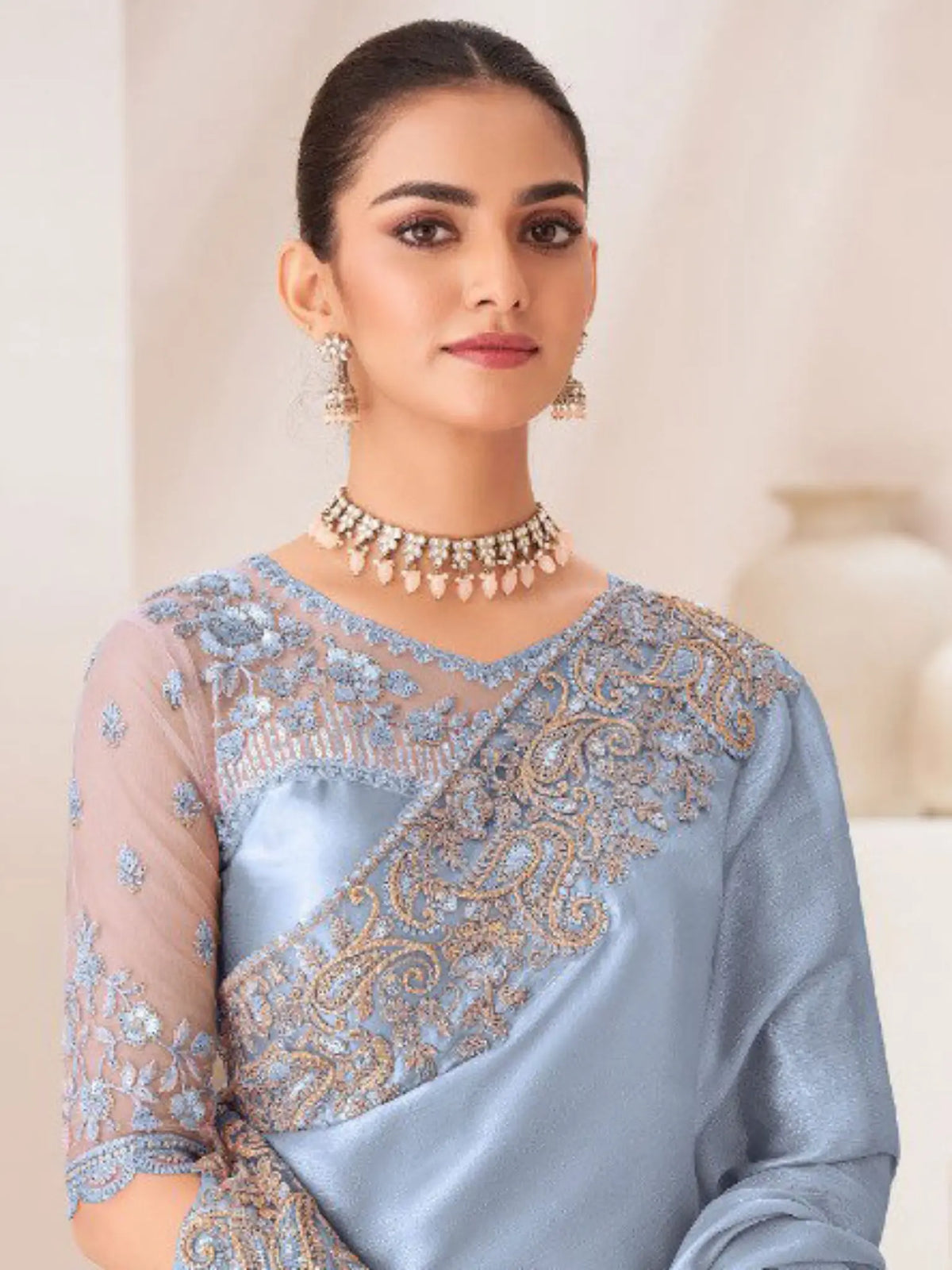 Ice Blue Saree view 3