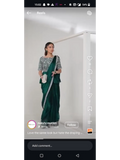 Emerald Green Satin Silk Mirror Work Ready to Wear Drape Saree
