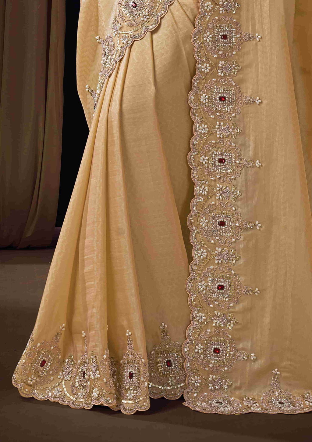 Naksh Creation Champagne Gold Jacquard Silk Designer Saree