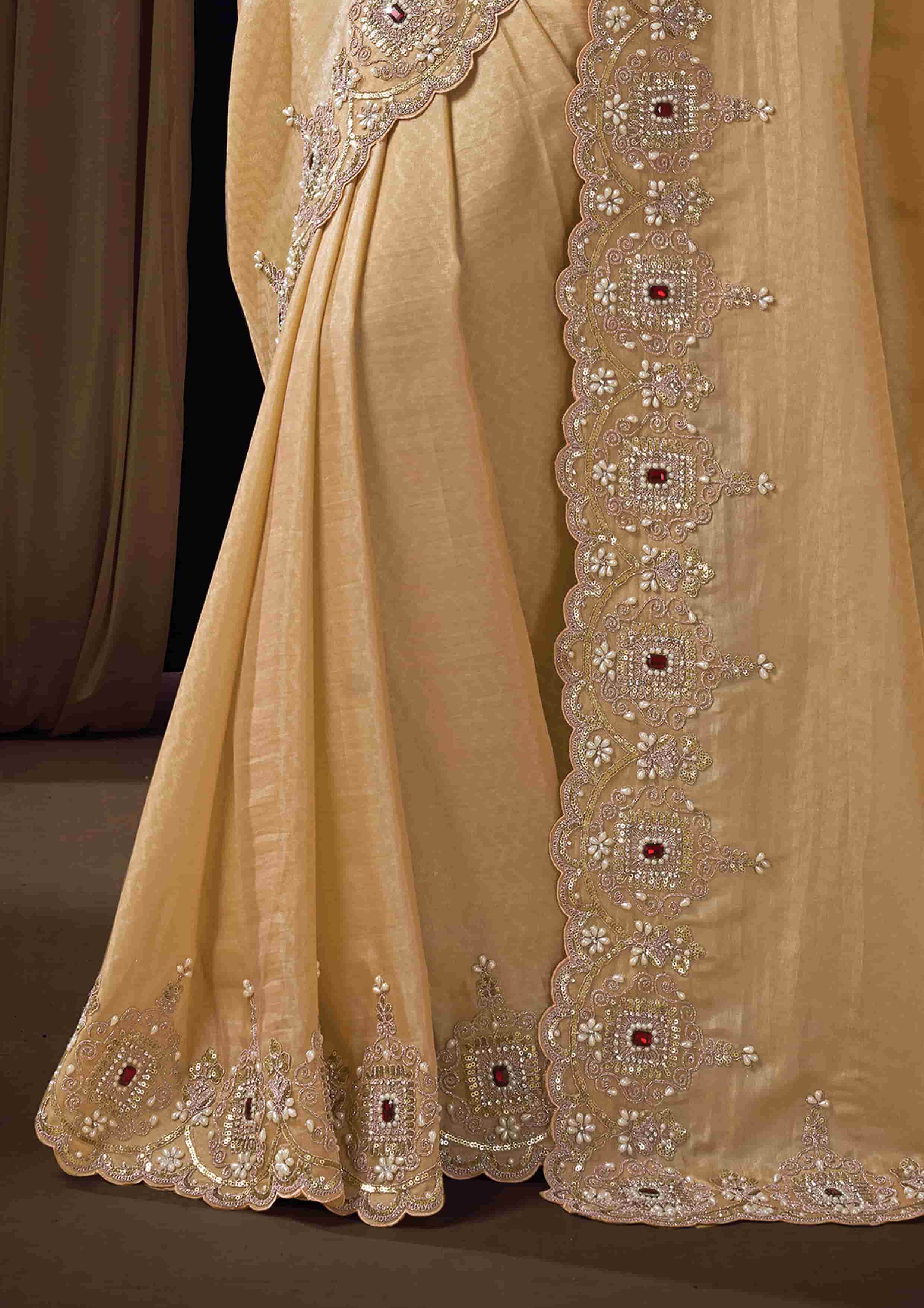 Naksh Creation Champagne Gold Jacquard Silk Designer Saree