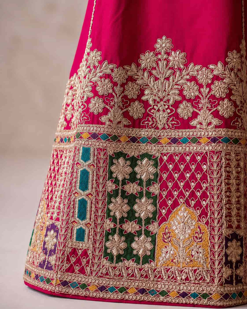 Rani Pink Chinon Embroidered Kurti Set with Palazzo & Dupatta