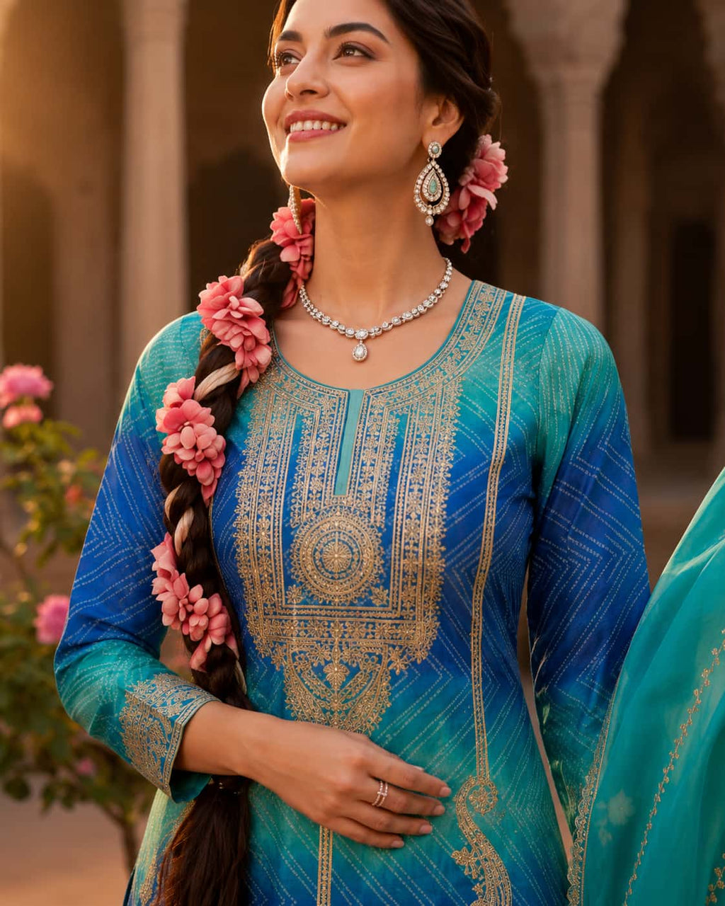 Premium Chinnon Silk Designer Palazzo Suit