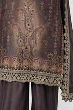 Taupe Brown Chinon Hemline Embroidery Close Up