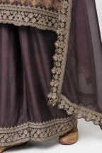 Taupe Brown Chinon Dupatta Handwork Close Up