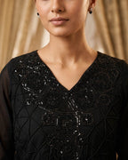 Premium Chinon Beads Work Palazzo Suit Set - Black