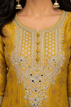 Mustard Yellow Chinon Hemline Embroidery Close Up