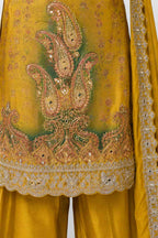 Mustard Yellow Chinon Embroidery Yoke Close Up