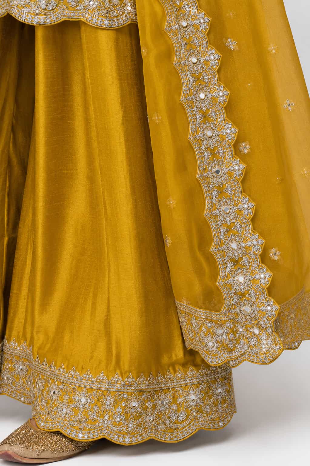 Mustard Yellow Chinon Dupatta Handwork Close Up