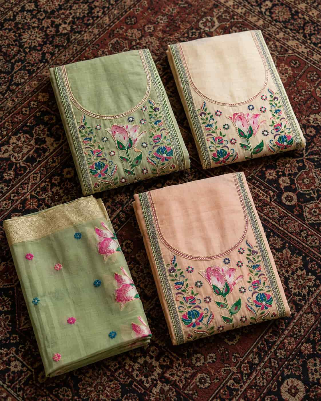 Cream Pure Banarasi Cotton Machine Work Readymade Suit with Banarasi Dupatta