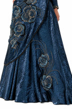 Midnight Blue Metallic Lustrous Satin Silk Beads Cutdana Sequin Work Lehenga Saree