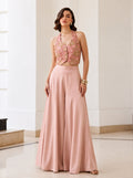 Women's Blush Pink Soft Silk Embroidered Indo Western Palazzo Set – Wedding & Party Wear