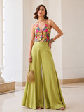 Women's Olive Green Soft Silk Embroidered Indo Western Palazzo Set – Wedding & Party Wear