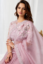 Blush Pink Crushed Shimmer Organza Floral Highlighted Beads Sequin Work Saree