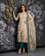 Sage Meadow Pure Cotton Printed Suit Set with Front Handwork