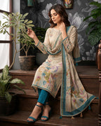 Sage Meadow Pure Cotton Printed Suit Set with Front Handwork