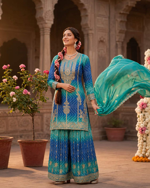 Premium Chinnon Silk Designer Palazzo Suit