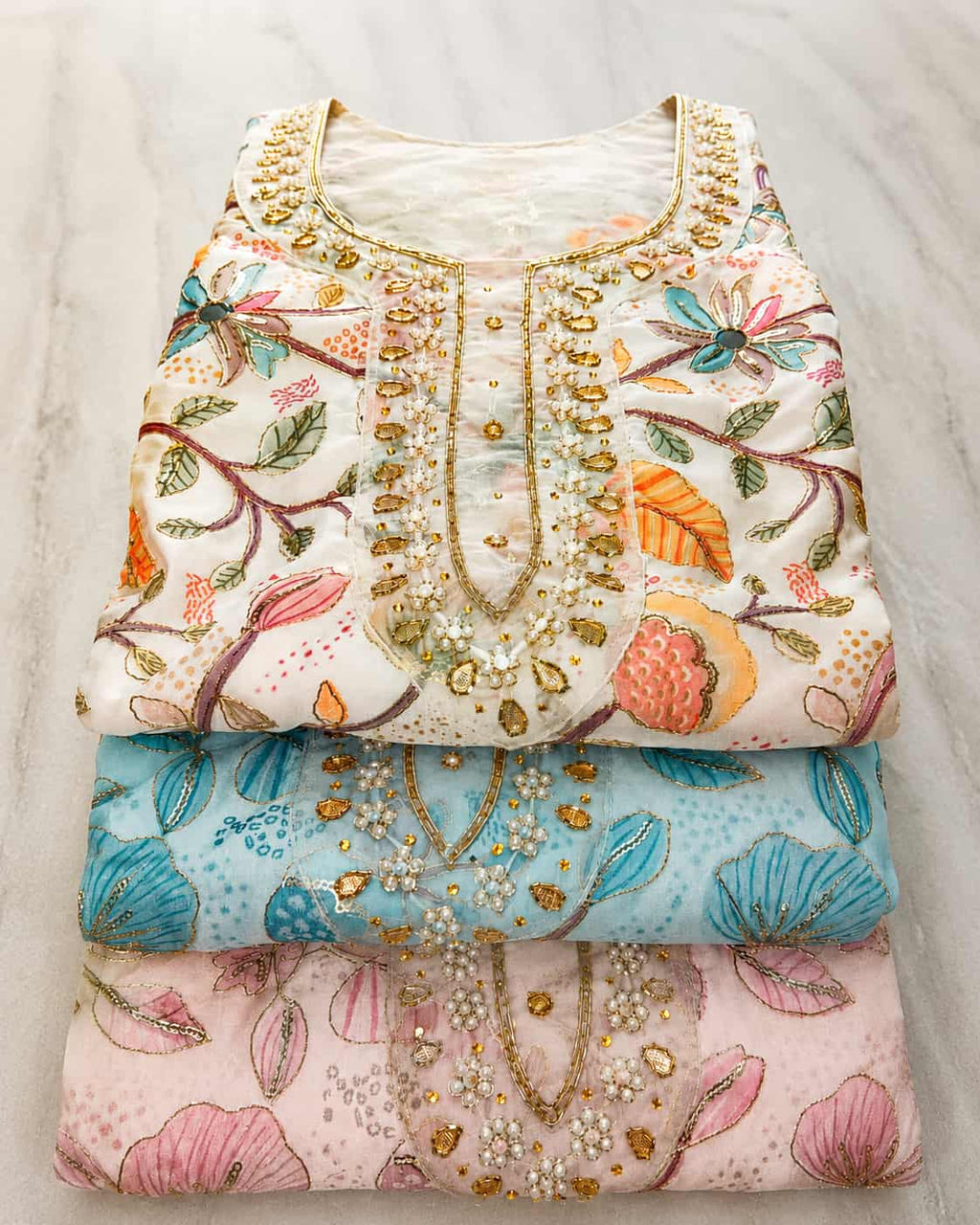 Sky Blue Organza Handwork Embroidered Salwar Kameez Suit