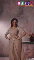 Champagne Beige Drape Saree with Pearl Embroidery