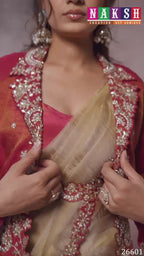 Cream & Pink Drape Saree with Embroidered Jacket