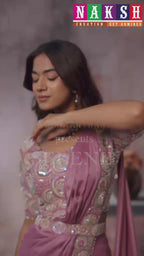 Lavender Pink Drape Saree with Designer Tissue Satin Blouse