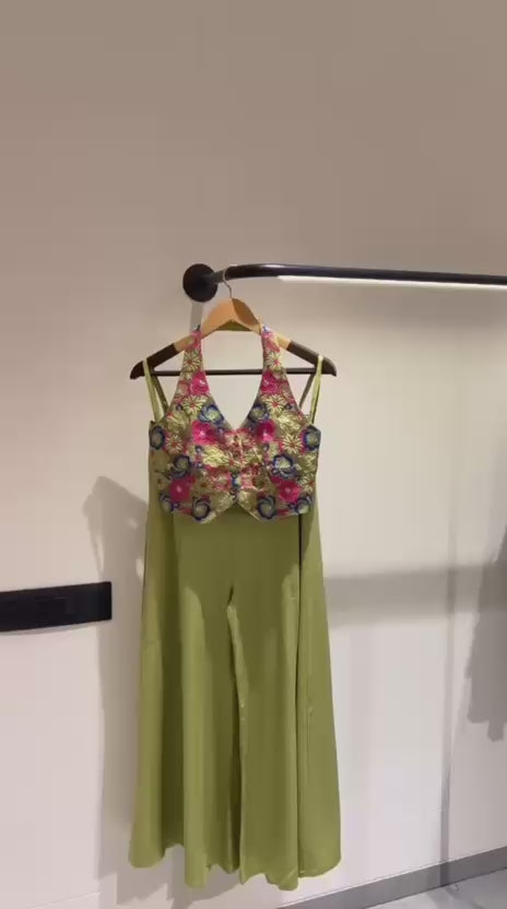 Olive Green Soft Silk Indo Western Palazzo Set