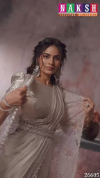 Ivory White Drape Saree with Designer Shrug