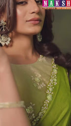 Pistachio Green Organza Satin Silk Sequins & Pearl Handwork Saree